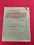 1940 CHEVROLET PARTS PRICE LIST FOR SPECIAL CHEVROLET 1 1/2 TON TRUCKS