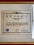 1951 CHEVROLET APPROVED MECHANIC CERTIFICATE IN FRAMED GLASS