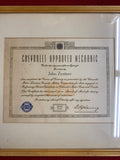 1951 CHEVROLET APPROVED MECHANIC CERTIFICATE IN FRAMED GLASS