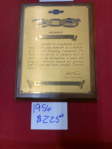 1956 CHEVROLET DEALERSHIP AWARD PLAQUE