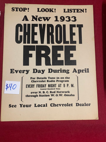 1933 CHEVROLET ADVERTISEMENT