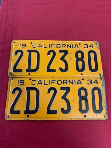 1934 CALIFORNIA LICENSE PLATES