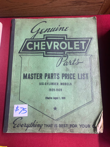 1929-39 CHEVROLET MASTER PARTS PRICE LIST BOOK