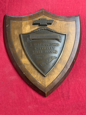 1935 CHEVROLET DEALERSHIP AWARD PLAQUE