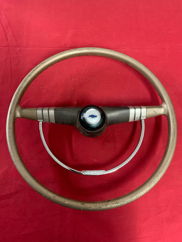 1949-50 CHEVROLET USED STEERING WHEEL WITH NOS HORN BUTTON AND REPO HORN RING